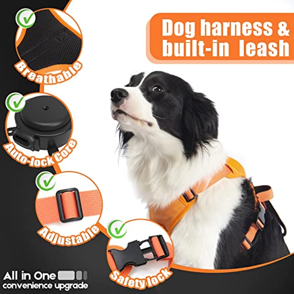 Dog Harness and Built-in Retractable Leash