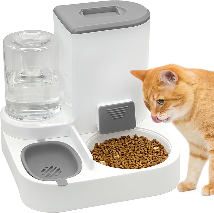 Cat Feeder and Water Dispenser, 2 in 1 Automatic Pet Waterer Detachable