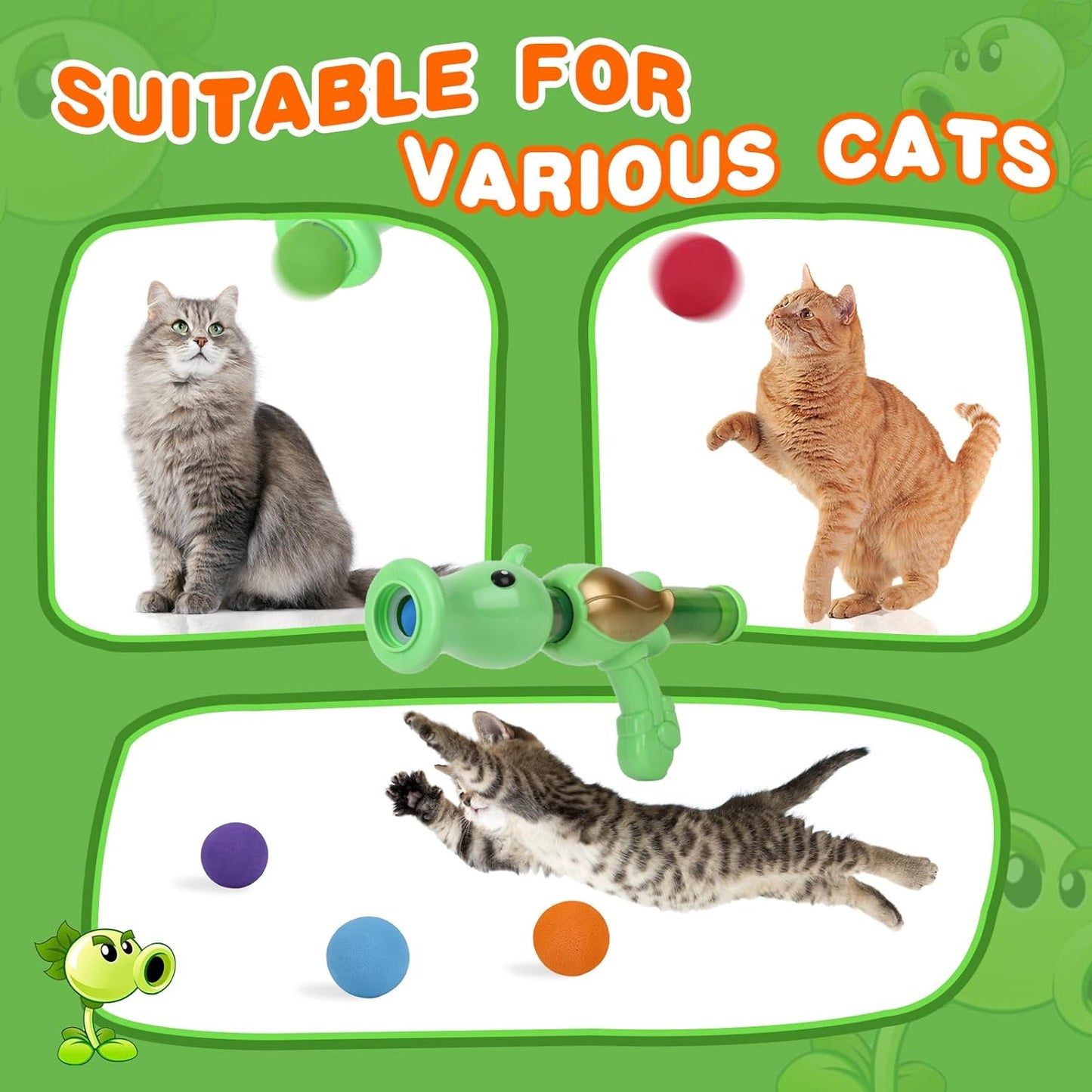 Interactive Cat Toys Elastic Balls with Launcher Set