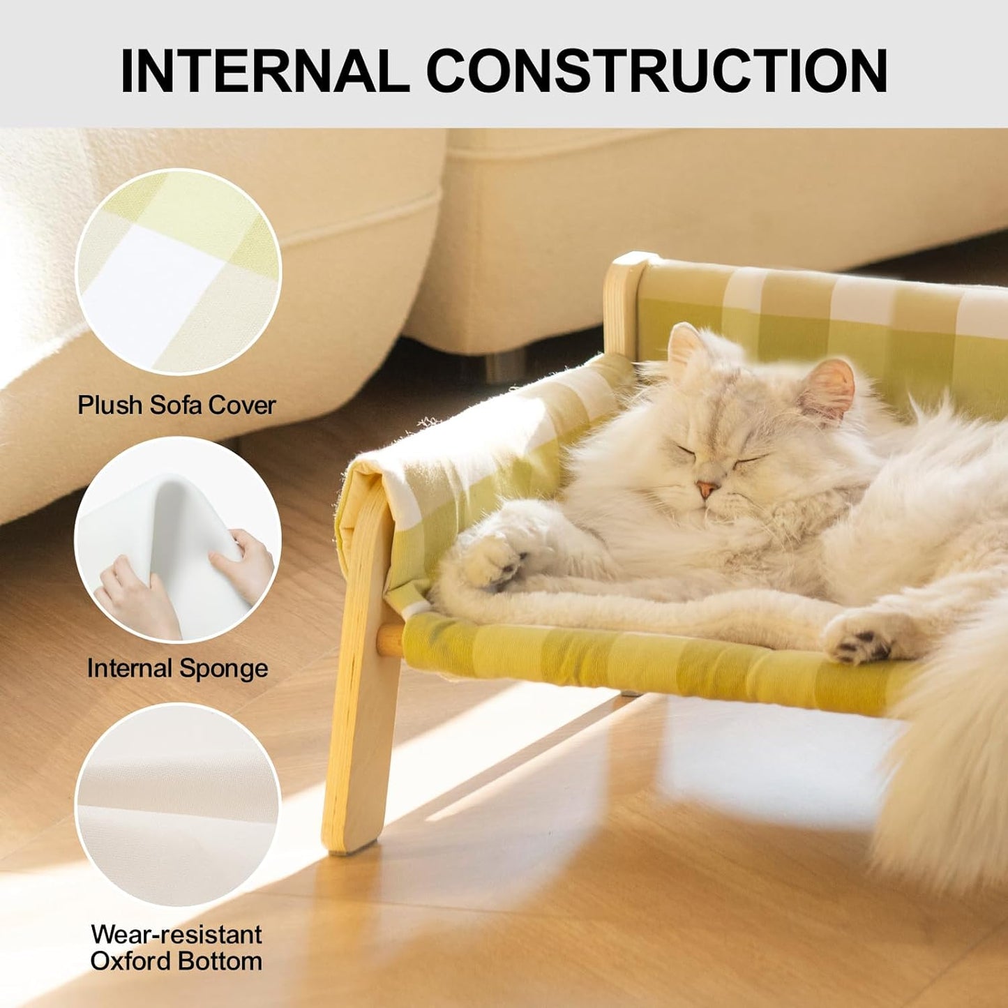 Cat Couch Bed, Pet Sofa for Indoor Cats Wooden Indoor Pet Furniture