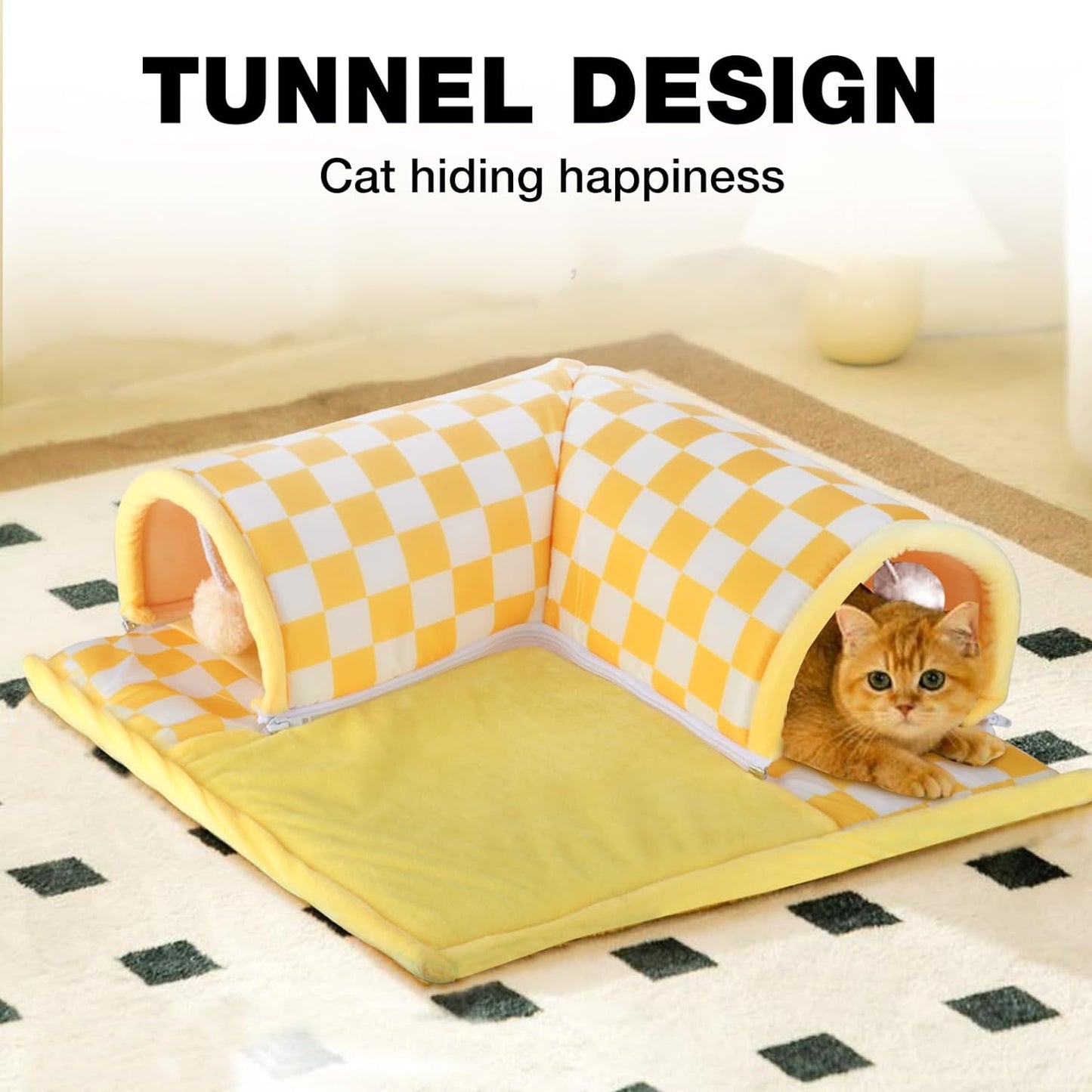 Cat Tunnel Bed, Small Cushion and Flexible Design Removable Cat Cave