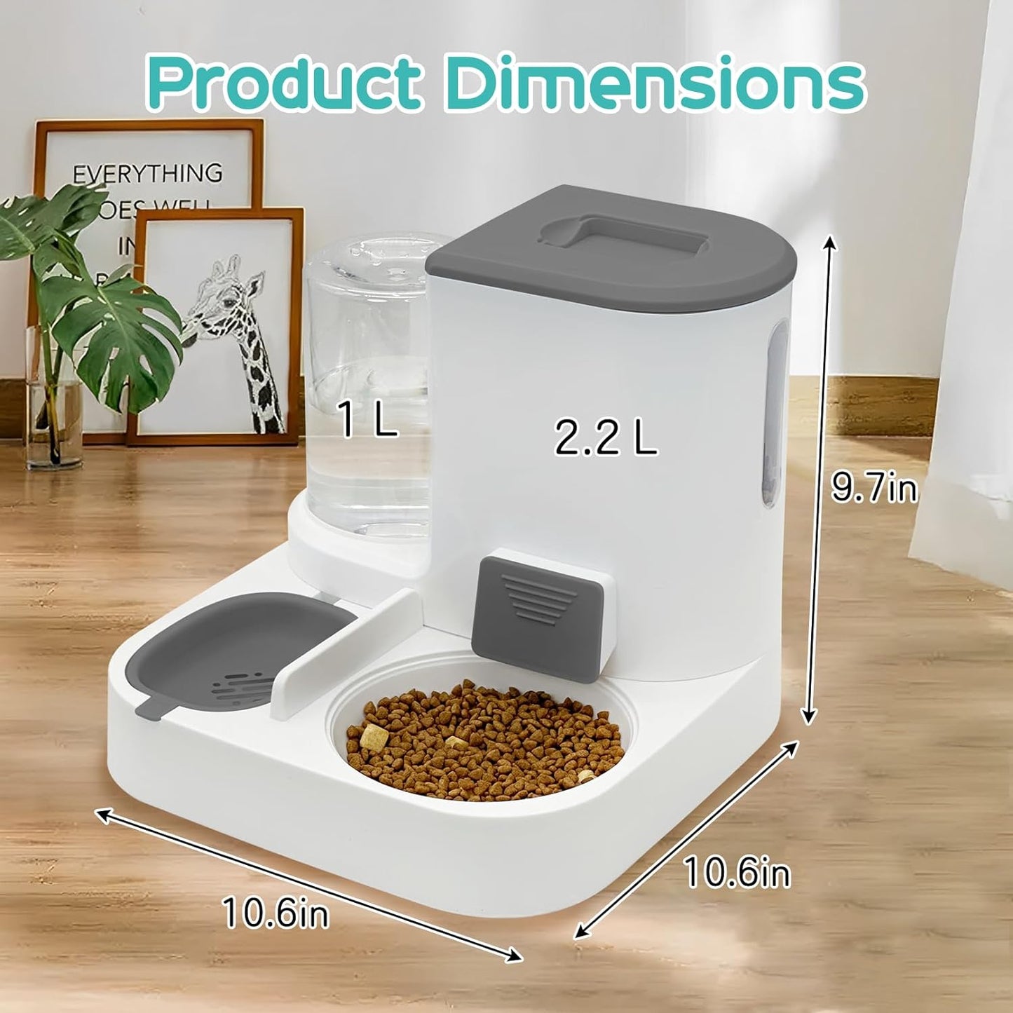 Cat Feeder and Water Dispenser, 2 in 1 Automatic Pet Waterer Detachable