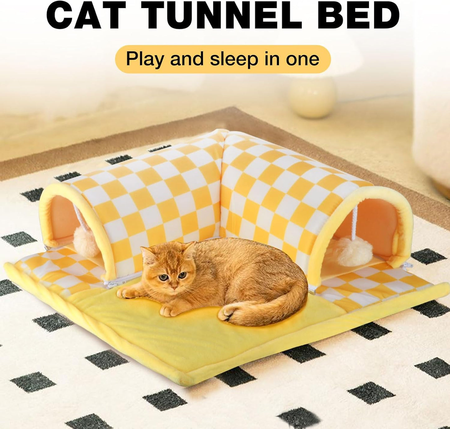 Cat Tunnel Bed, Small Cushion and Flexible Design Removable Cat Cave