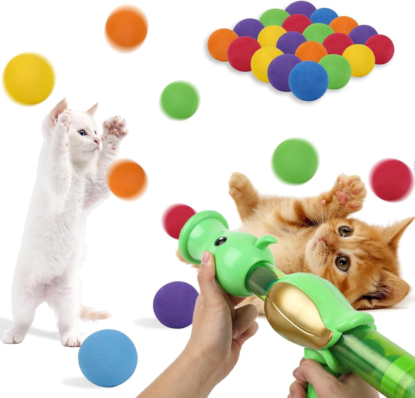 Interactive Cat Toys Elastic Balls with Launcher Set